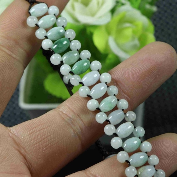 Cert'd Green 100% Natural A Jade Jadeite Hand-knitted Bracelet Luck Bead - Picture 4 of 7